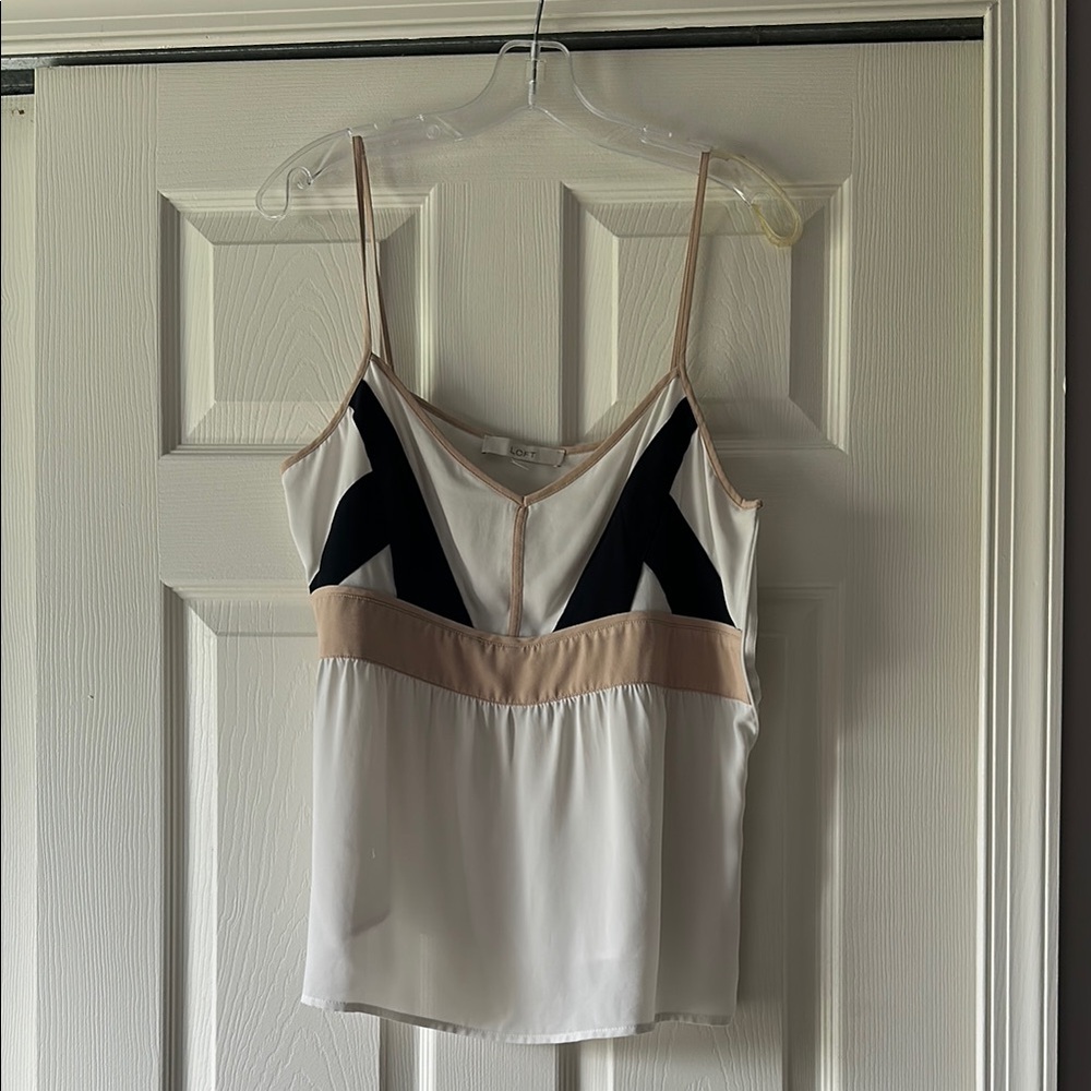 LOFT Elegant V-Neck Top in Cream and Tan